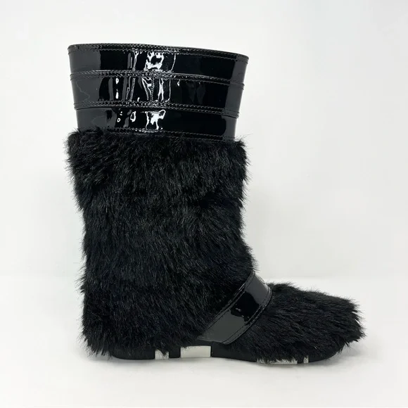 Miu Miu Faux Fur Furry Flat Tall Shearling Winter Boots Shoes Black Buckle 39 9 - Picture 4 of 11